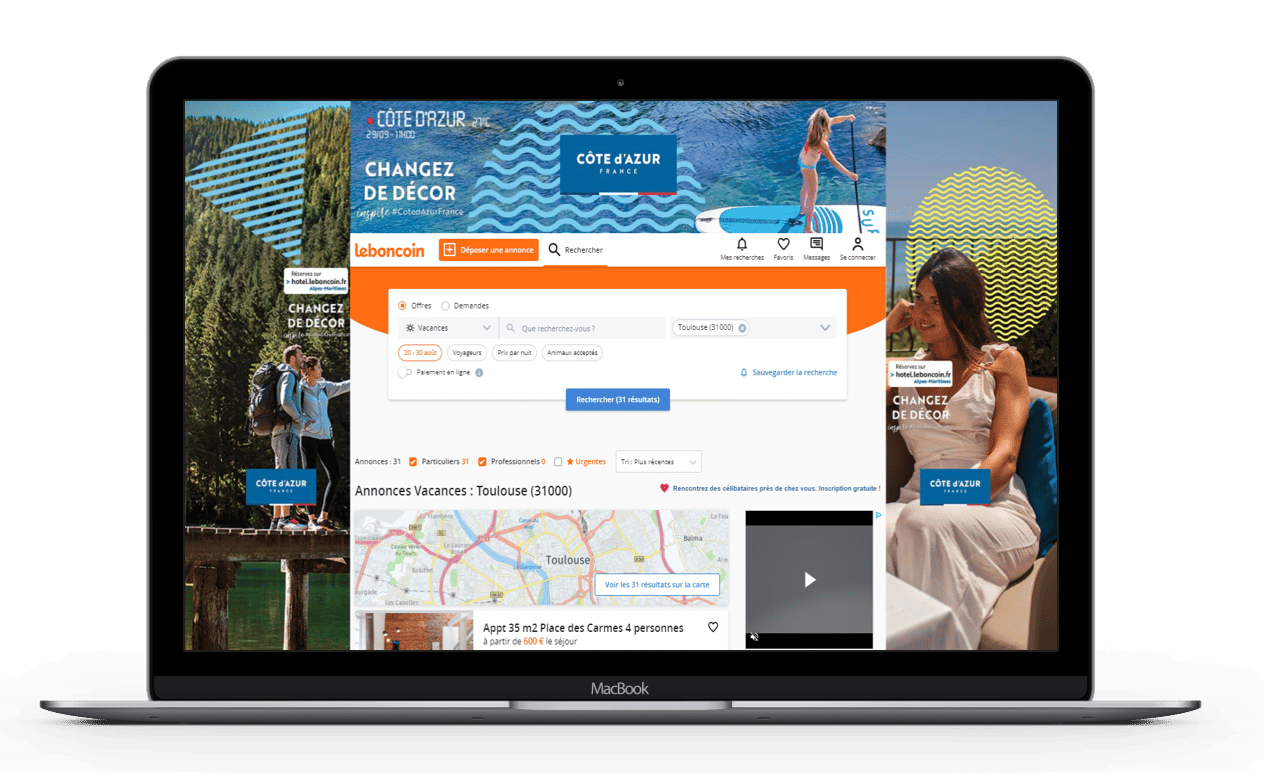 Visuel de la Campagne de publicité CRT Cote d'Azur sur leboncoin avec leboncoin Publicité